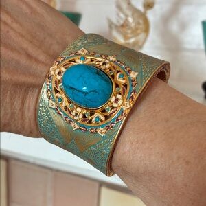 Turquoise and Goldwashed Sterling and enamel Cuff Bracelet